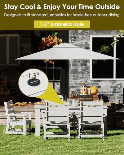 GREENVINES HDPE Outdoor Dining Table w/Umbrella Hole for 6, Gray - Image 6