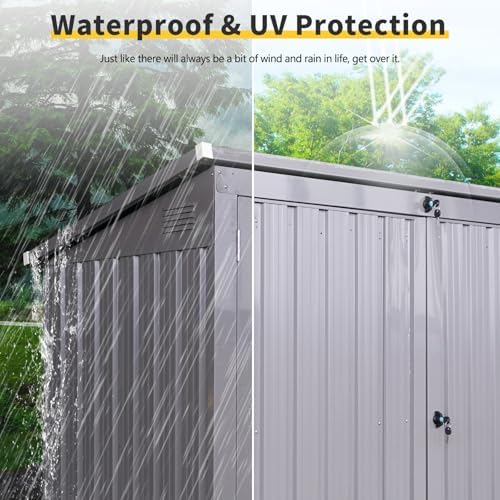62.25 Inch Outdoor Trash Can Storage Shed for 2 Bins, Metal Garbage Bin Enclosure,Waterproof Stainless Galvanized Steel, Outdoor Waste Bin Storage Cabinet for Garden Yard,Light Gray - Image 5