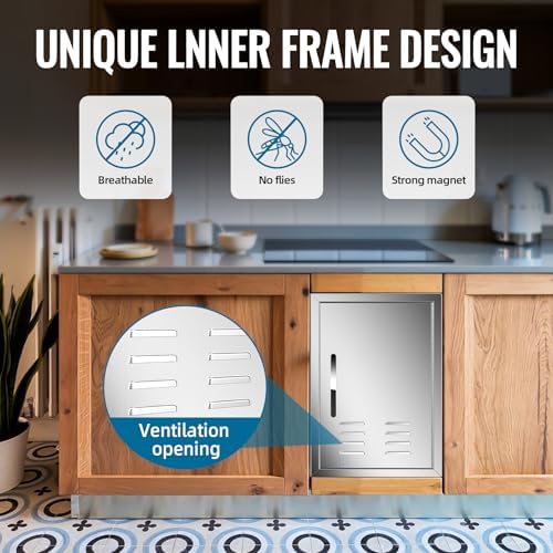 Outdoor Kitchen Doors with Vents - 20W x 27H Inch - 304 Stainless Steel BBQ Single Access Door with Detachable Handles for Outdoor Grill Cabinet,BBQ Island - Image 6
