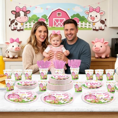 168Pcs Farm 2nd Birthday Party Supplies for Girls Serves 24 - Image 5