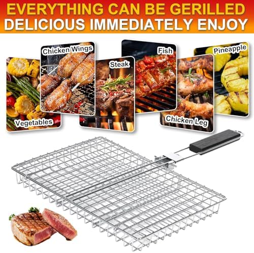 Large Stainless Steel Grilling Basket with Removable Handle – Deep Fish & Vegetable Grill Basket for Outdoor BBQ, Heavy Duty Non-Stick Basket for Gas/Charcoal Grill, Easy to Clean – Gifts for Dad - Image 6