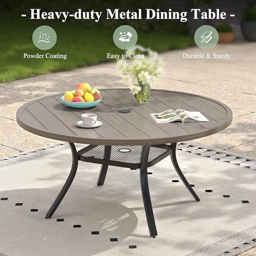 47.2" Patio Dining Table for 6, Round Outdoor Metal Dining Table with Umbrella Hole for Lawn Garden Backyard, Grey - Image 7