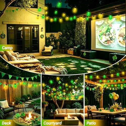 LAMPHOME 26FT ST38 Green Yellow Outdoor String Lights, 12+1 Shatterproof Vintage Edison LED Patio Lights, Waterproof End-to-End Connectable Bistro Lights for Halloween, Christmas, Party, Yard Decor - Image 2
