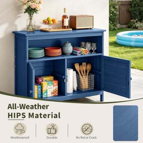 HIPS All-Weather Outdoor Storage Cabinet,Outdoor Sideboard with Magnetic Doors,3-Shelves Patio Storage Cabinet, Used for Garden,Buffet Cabinet,TV Stand, Bar Table,Balcony - Image 3