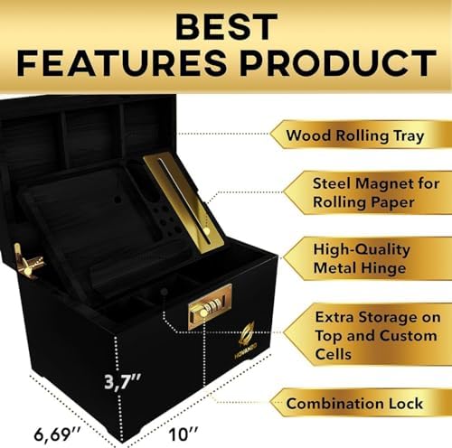 HOVANZO Premium Large Bamboo Storage Box with Organizer Tray - Storage Wood Box and Accessories - Decorative Box with Combination Lock - Large Wooden Container - Box Kit with Glass Jars - Image 4