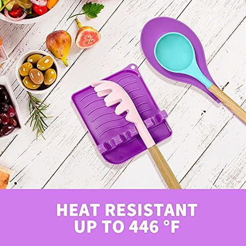 2 Pack Multiple Utensil Spoon Rest with Drip Pad Non-Slip Heat Resistant Kitchen and Grill Spoon Holder for Spatula, Ladle, Tongs, Kitchen Gadgets, and Cooking Accessories (Noble Purple) - Image 5