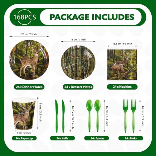 168Pcs Deer Hunting Party Decorations, Serves 24 - Image 2