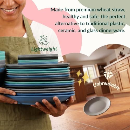 Homienly 40 Piece Premium Wheat Straw Dinnerware Sets for 8 Unbreakable Plates and Bowls Sets Microwave and Dishwasher Safe Dinner Plates Set Camping, Apartment, Kids, Outdoor, RV, Party-Nightscape - Image 5
