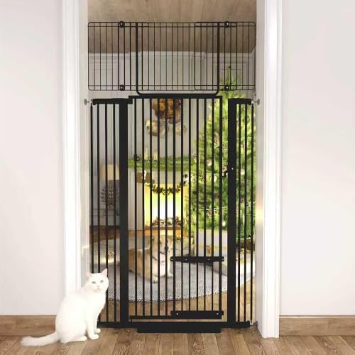 71" Extra Tall Cat Gate 29.5-40.6 Wide Pet gate for Doorway Pet Gate with Cat Doors NO Drilling Pressure Mount Kit for Cats and Dogs Indoor Doorways liveing Room Bedroom-Black by PamperYourPet