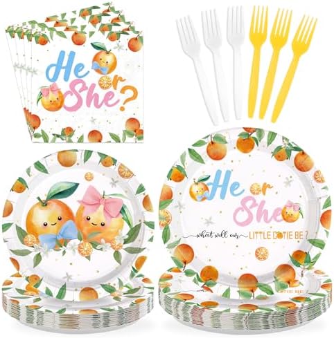 96 Pcs Little Cutie Gender Reveal Party Decorations, Serves 24 by Greencian