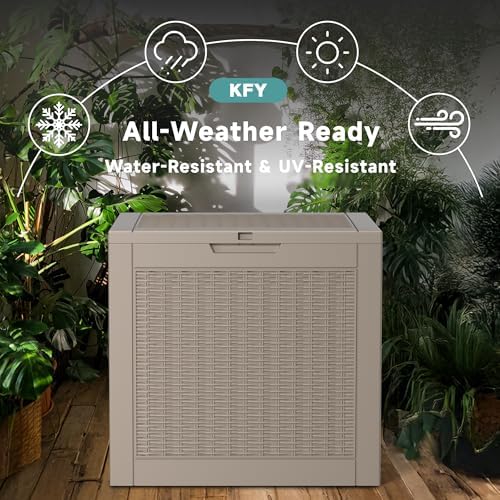 31 Gallon Waterproof Resin Deck Box, UV Resistant Outdoor Storage for Garden, Patio, Porch, Delivery（Grey，31 Gallon） - Image 4