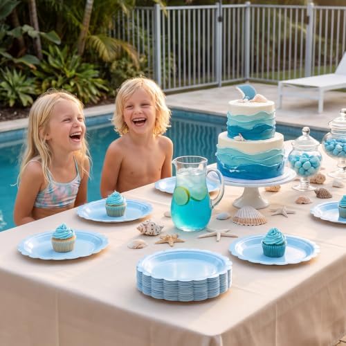 NatNarr 30 Pk Light Blue Plates 9" Disposable Scalloped Blue Paper Plates - Image 4