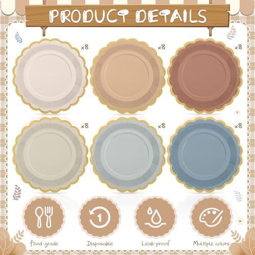 48 Pcs Morandi Color Paper Plates 9 Inch Scalloped - Image 3