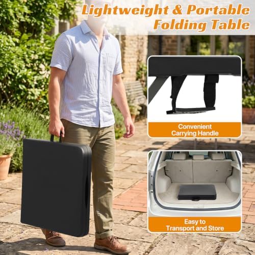 HKLGorg 4ft Folding Table, Adjustable Height Plastic Foldable Table, Black - Image 6