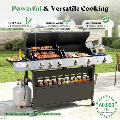 AMERLIFE 60,000 BTU 5-Burner Gas Grill and Griddle Combo with Side Burner - Image 2
