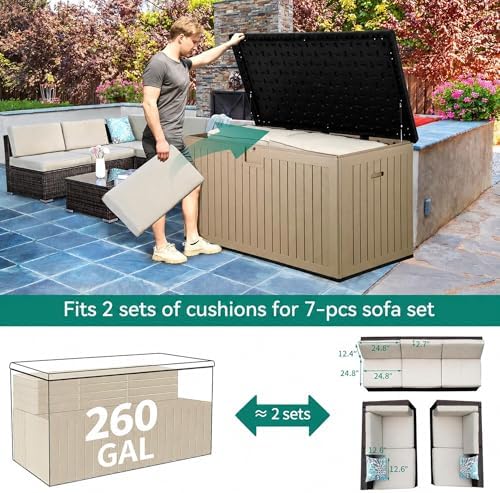 YITAHOME 260 Gallon Large Deck Box with Divider & Side Handles - Image 4