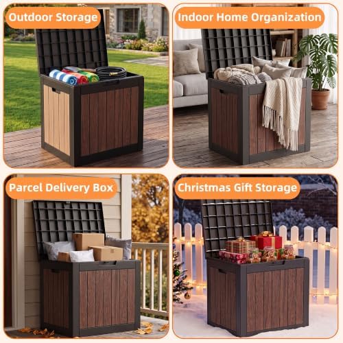 40 Gallon Outdoor Deck Box, Lockable Waterproof Resin Storage Container, Weatherproof Storage Box for Garden Tools, Patio Cushions & Outdoor Accessories (Walnut) - Image 4