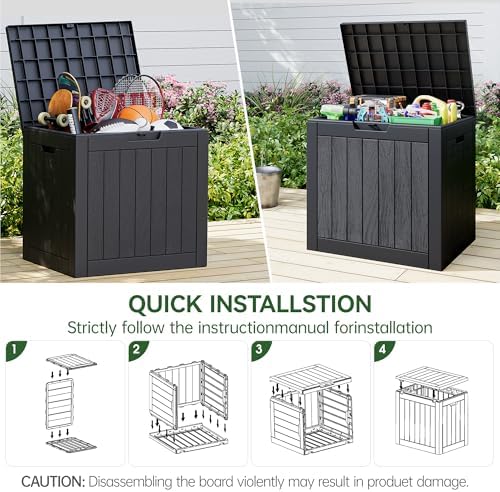 KAMABOKO Outdoor Storage Box, 35 Gallon Deck Box Outdoor Waterproof Small - Image 3