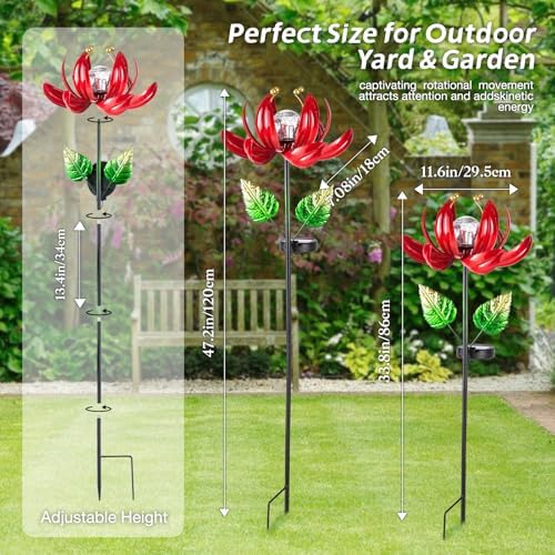 AIINY Solar Lights Outdoor Garden Decor, Solar Wind Spinner Yard Decorations Gifts for Outside, Lotus Windmill Pathway with LED Cracked Crystal Ball Waterproof Flower Sculpture for Patio Lawn - Image 3