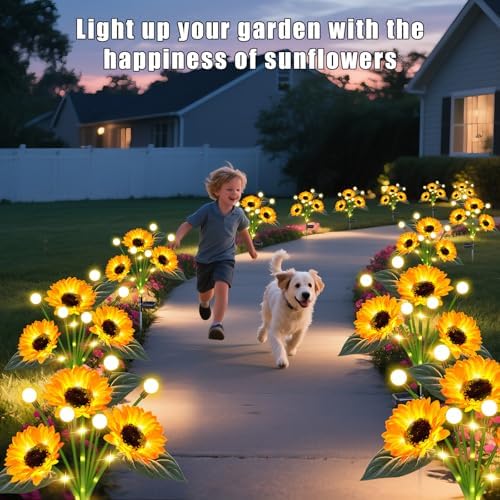 6 Pack Solar Sunflowers with Firefly Lights Garden Decor Gifts - Image 5