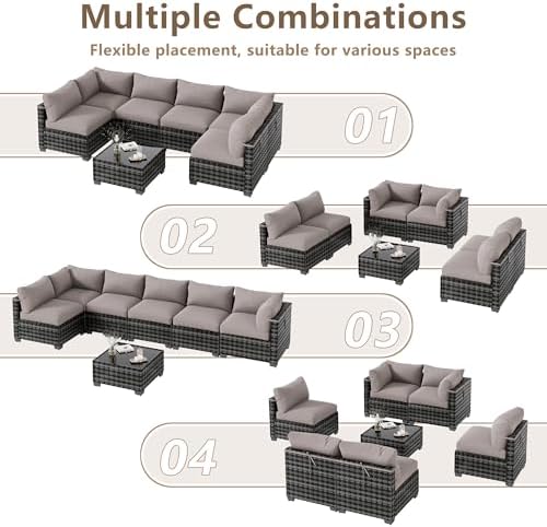 LOUVIXA 7 Piece Outdoor Patio Furniture Set, Outdoor Sectional Sofa, Wicker Rattan Patio Furniture, Patio Conversation Set with Coffee Table & Cushions - Image 4
