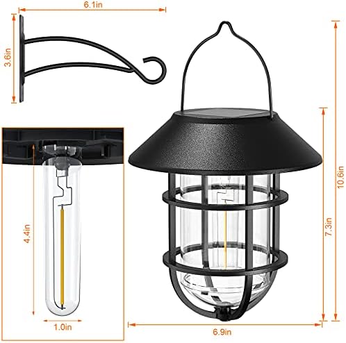 Solar Lantern Hanging Solar Lights Outdoor, Waterproof Metal Wall Lantern with Hooks, Outdoor Wall Lights for Porch, Patio Yard Garden Decor, No Wiring Required, 2 Pack - Image 6