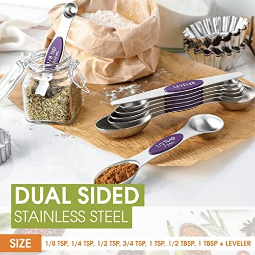 Spring Chef Stainless Steel Magnetic Measuring Spoons Set of 8, Purple - Image 4