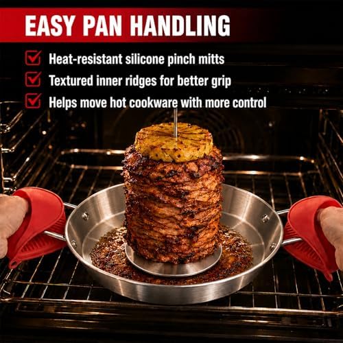 Al Pastor Skewer for Grill, 10 Inch Stainless Steel Vertical Skewer Pan with 5 Spikes, Grease Separator Tray, Tongs, Gloves & Basting Brushes, Shawarma Gyro Kebab Stand for Oven Smoker BBQ - Image 5