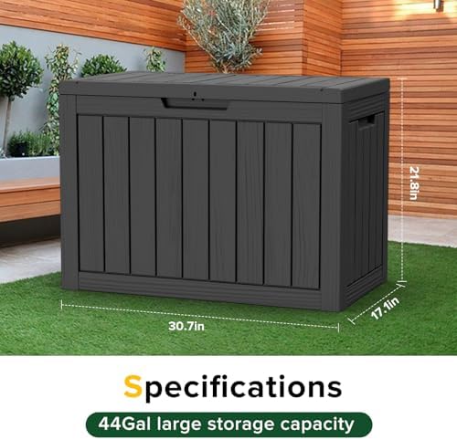 44 Gallon Outdoor Deck Box, Lockable Waterproof Outdoor Storage Boxes For Garden Tools,Indoor Cushions,Accessories Outside Storage Resin Weatherproof Container(Black) - Image 3