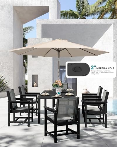 SERWALL HDPE Outdoor Dining Set for 8 with Textilene Chairs, Black - Image 4