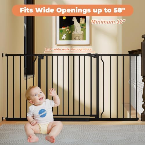29"-58" Extra Wide Baby Gate, No Drilling Auto Close Dog Gate, Black - Image 2