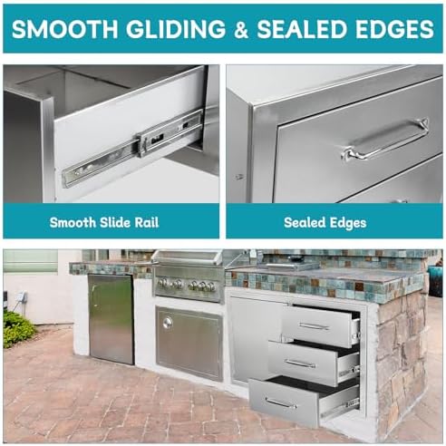 Outdoor Kitchen Door Drawer Combo Cabinet,38.1W x 22.6H x 20.8D Stainless Steel with Handles,Triple Drawers & BBQ Access Combo for Outdoor Kitchen Island (Drawer with Handle and Left Door Combo) - Image 5