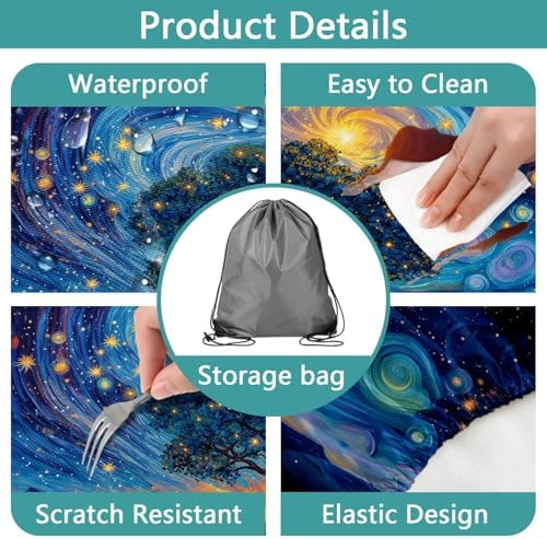 Piano Keyboard Picnic Table Cover with Bench Covers, Camping Essentials, Whirlpool Star Tree Flower Waterproof Windproof, Fitted Tablecloth Cover with Elastic Edge for Outdoor Garden 3 PCS 30x72 Inch - Image 6