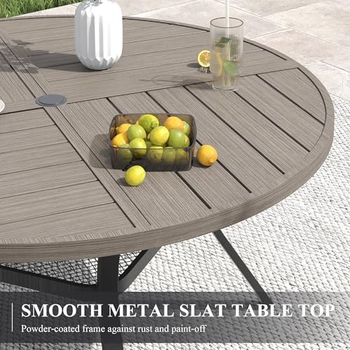 VICLLAX Patio Dining Set for 6, 7 Pieces Outdoor Furniture Set- 47" Round Patio Table and 6 Patio Chairs, Grey Wood Grain Tabletop and Grey Fabric - Image 2