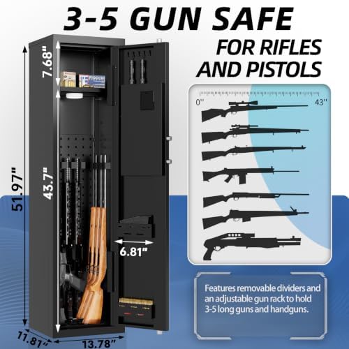 3-5 Long Gun Safe, Fingerprint Lock Anti-Pry for Scoped Rifles - Image 3