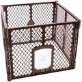 MyPet North States Petyard Passage: 4-Panel Folding Dog Playpen Indoor or Outdoor. 7 sq. ft. Puppy Playpen, Lockable Pet Door. Freestanding Play Pen Dog Gate. Made in USA. 26" Tall, Brown by NorthStatesMyPet
