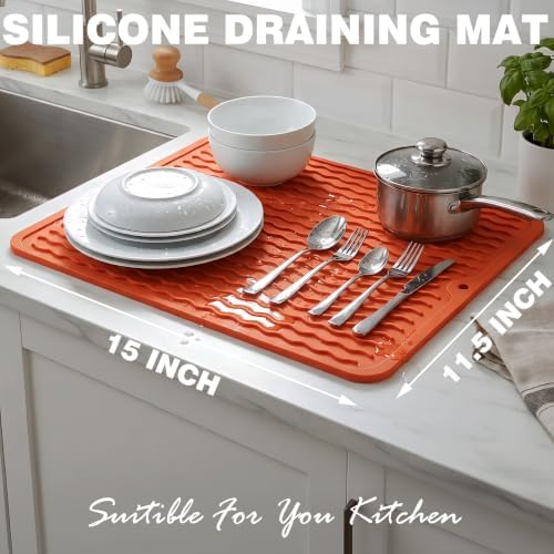 CAKETIME 2 Pack Silicone Grill Mats Compatible with Blackstone Griddle Flat Top Accessories,Dish Drying Mat for Kitchen Countertop Outdoor Camping Lawn Gadgets Father Dad Chef Men Gifts(Orange) - Image 6