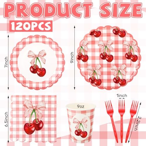 Havawish 120 Pcs Bow Cherry Party Tableware Bow Cherry Plates - Image 6