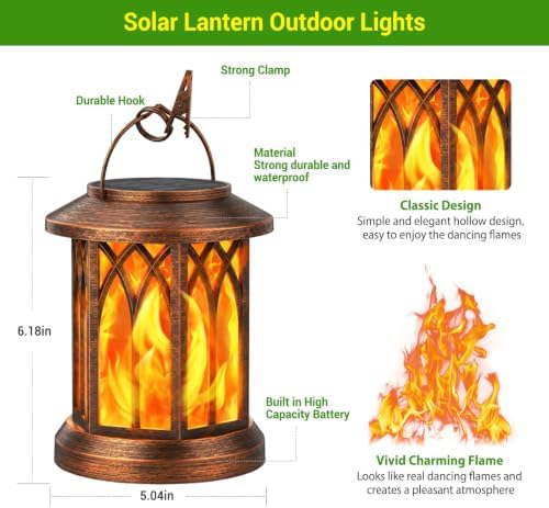 KOOPER 4 Pack Solar Lantern Outdoor Lights, Upgraded Flickering Flame Solar Lanterns Lights Outdoor Waterproof, Hanging Lantern Decorative, Solar Powered Lanterns for Yard Patio Garden Decor (Copper) - Image 5