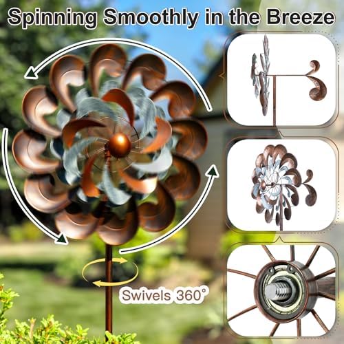 Wind Spinners for Yard and Garden Large, 84 Inch Wind Spinners Outdoor Metal, Wind Sculptures & Spinners Birthday Gifts for Family or Friends(Classical Flower) - Image 2