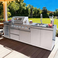 98 Inches Outdoor Kitchen Island, 4-Burner 72000 BTU Propane Stainless Steel BBQ with Side/Rear Burners, With Refrigerator and Sink, Rotisserie, Granite Countertops, Storage, For Backyard BBQ, Silver by Dvasovio