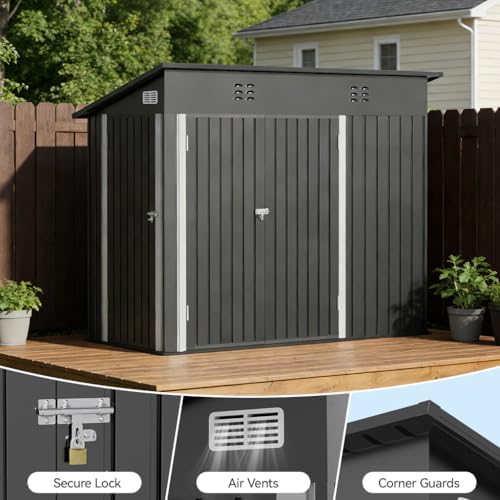 COMHOMA Shed Outdoor Storage Shed Metal,Lockable Doors Tool Sheds with Sloping Roof,Steel Garden Shed with Air Vent for Backyard,Patio,Lawn,Poolside(Gray,7'*3') - Image 3