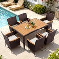 Devoko 7 PCS Acacia Wood Patio Dining Set, Brown Rattan by DEVOKO