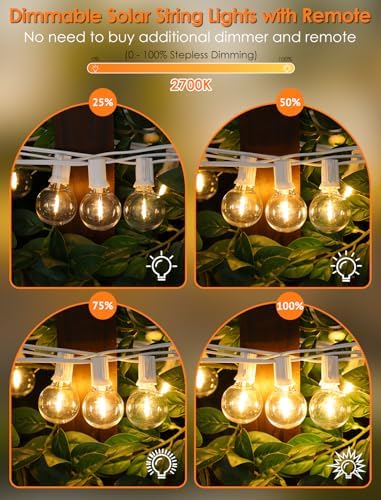 Larkvue 50FT(2x25FT) Solar String Lights with Remote, 20+2 G40 Bulbs, White - Image 4