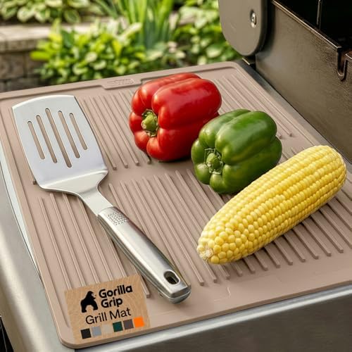 GORILLA GRIP Silicone Grill Mat, Heat Resistant Up to 550F, 13x11, Beige by GorillaGrip