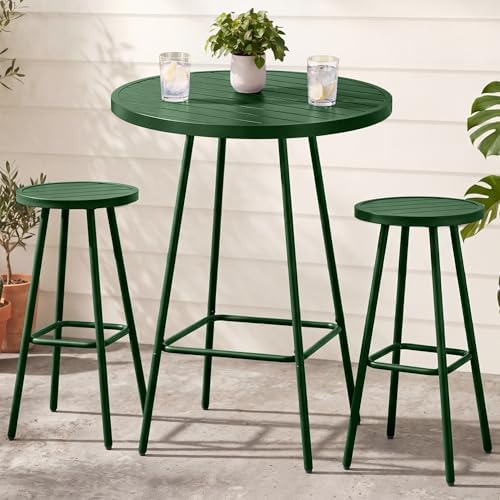 Best Choice Products 3-Piece Patio Dining Set, Bar Height, Outdoor Bistro Set, Outdoor Round Bar Table w/ 2 Bar Stools, Steel - Dark Green by BestChoiceProducts
