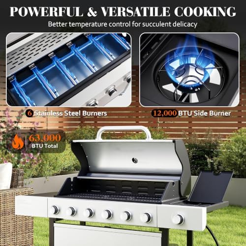 AMERLIFE 63,000 BTU 6-Burner Propane Gas Grill With Side Burner - Image 2