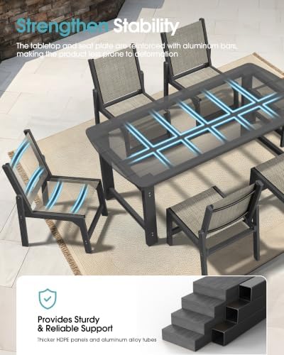 Ciokea HDPE Outdoor Dining Set, Patio Table and 4 Stackable Chairs, Grey - Image 5
