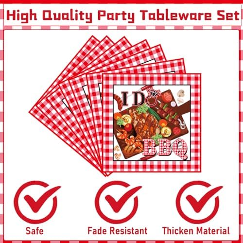 Gameza I Do BBQ Decorations - 96PCS I Do BBQ Party Plates Napkins and Forks Disposable Tableware Set, Barbeque Summer Engagement Bridal Shower Wedding Party Supplies Decor Serve 24 - Image 3