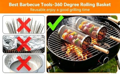 Rolling Grill Baskets, Removable Wooden Handle, Nesting BBQ Tools - Image 4